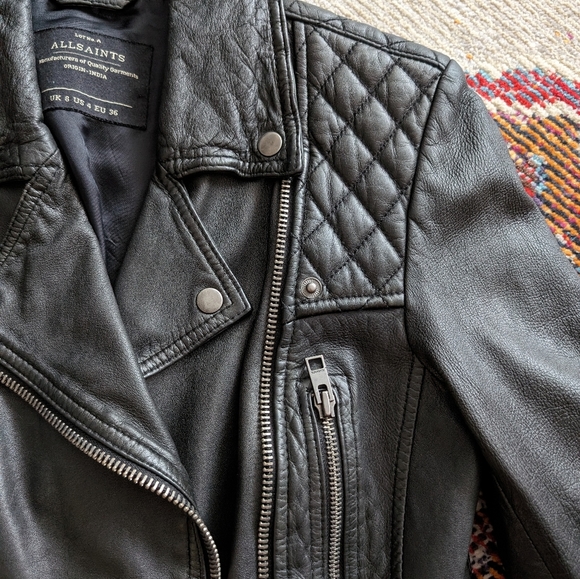 EUC All Saints Cargo Distressed Leather Biker Jacket - Picture 4 of 12